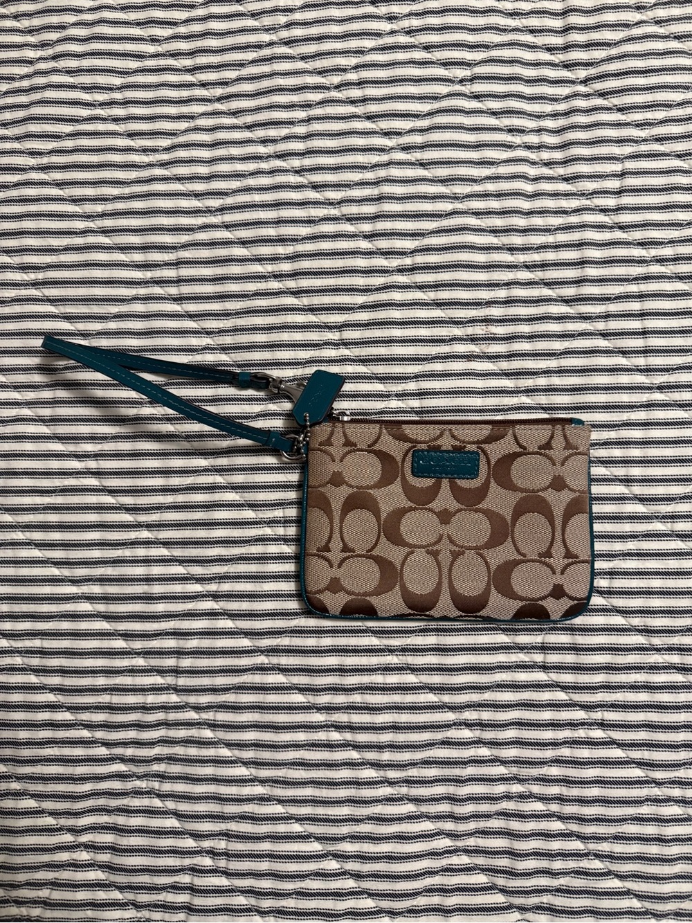 Vintage Coach Signature C Jacquard Teal Wristlet Y2K